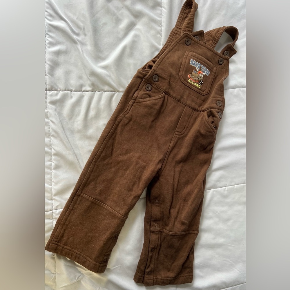 Carters Boys Brown Football Moose Heavy Cotton Soft Overalls